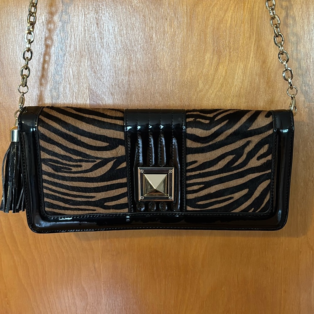 White House Black Market Crossbody/Clutch Animal Print Patent Leather Bag Party